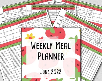 Weekly & Monthly Meal Plan - JUNE 2022 - Meal Planner w/ Grocery List and Cookbook - Weekly Meal Planner - Budget Planner - Pre-Planned Menu
