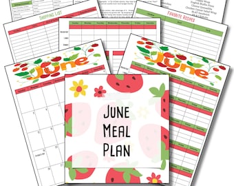 JUNE 2022 Meal Planner with Recipes - Create Your Own Meal Plan - Printable Meal Planning Templates + Cookbook - Weekly Meal Plan