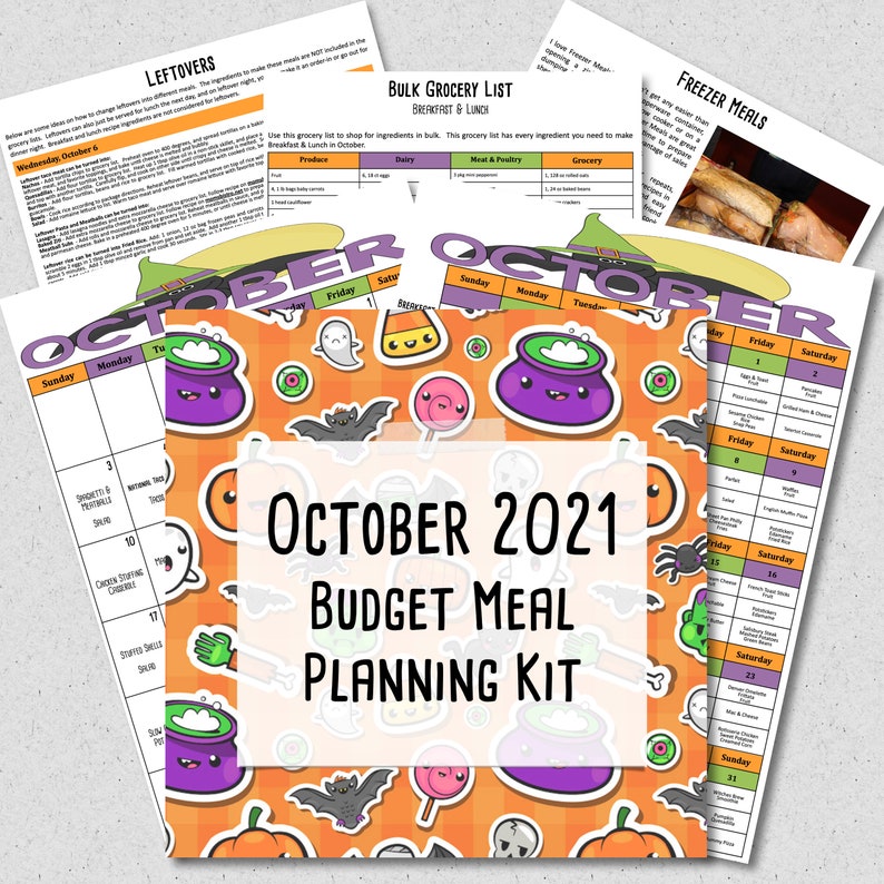 OCTOBER 2021 Budget Monthly Meal Planner w/ Grocery List and Cookbook PRINTABLE Menu Plan Budget Planner Freezer Meal Meal Plan image 2