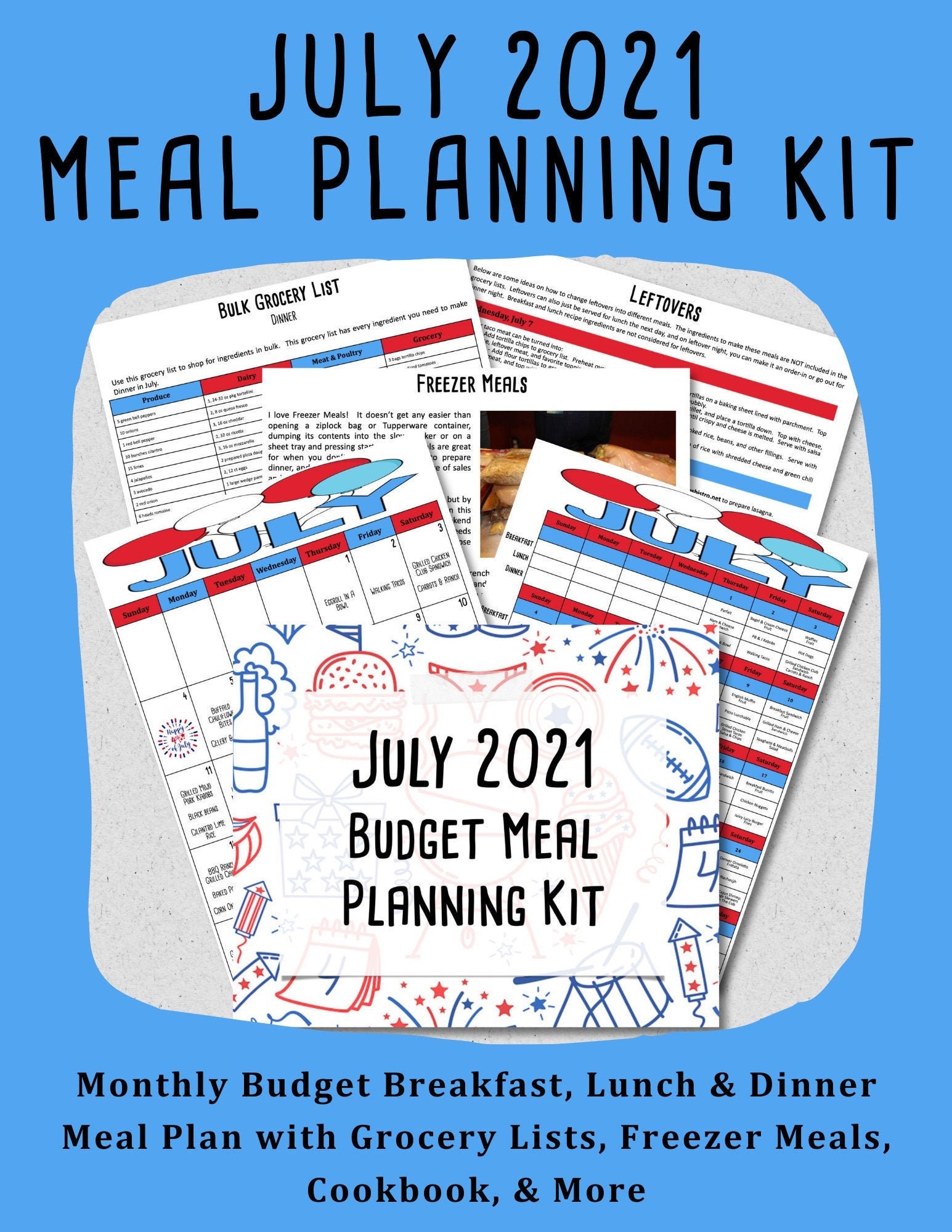 JULY 2021 Budget Monthly Meal Planner & Freezer Meal Planner w/ Groce…