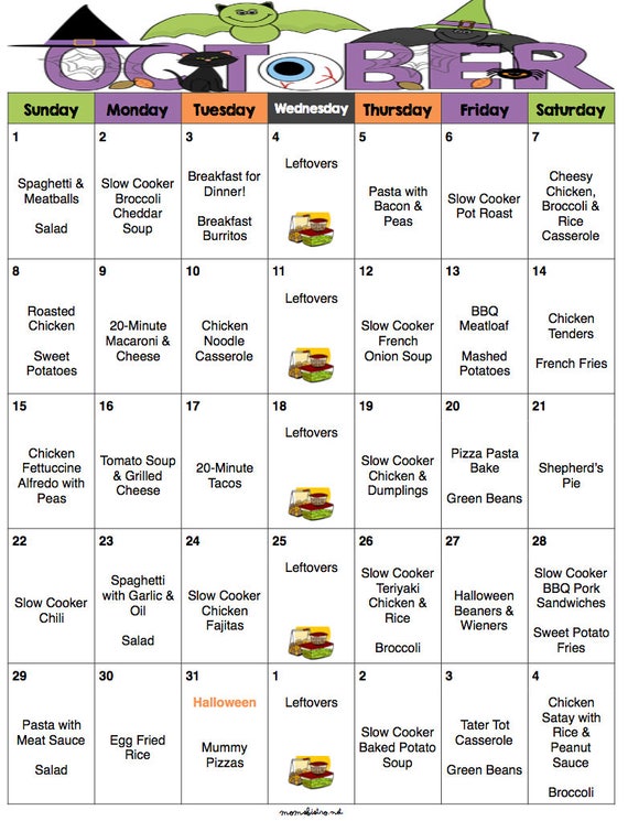 october weekly monthly menu plan with grocery list fall menu printable grocery list halloween menu meal planner dinner menu monthly grocery list and meal planner