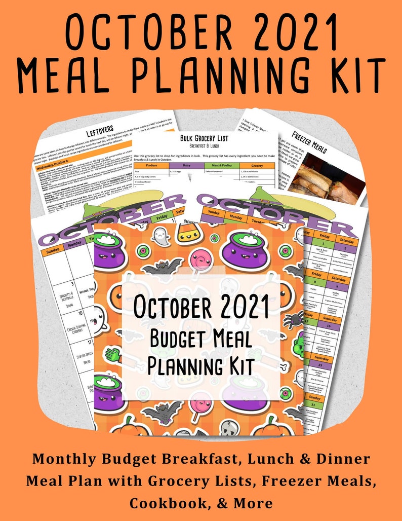 OCTOBER 2021 Budget Monthly Meal Planner w/ Grocery List and Cookbook PRINTABLE Menu Plan Budget Planner Freezer Meal Meal Plan image 1