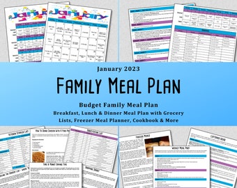 2023 Meal Planner - January Meal Plan - Printable Planner - Budget Monthly Meal Plan with Grocery Lists and Recipes - Weekly Meal Planner