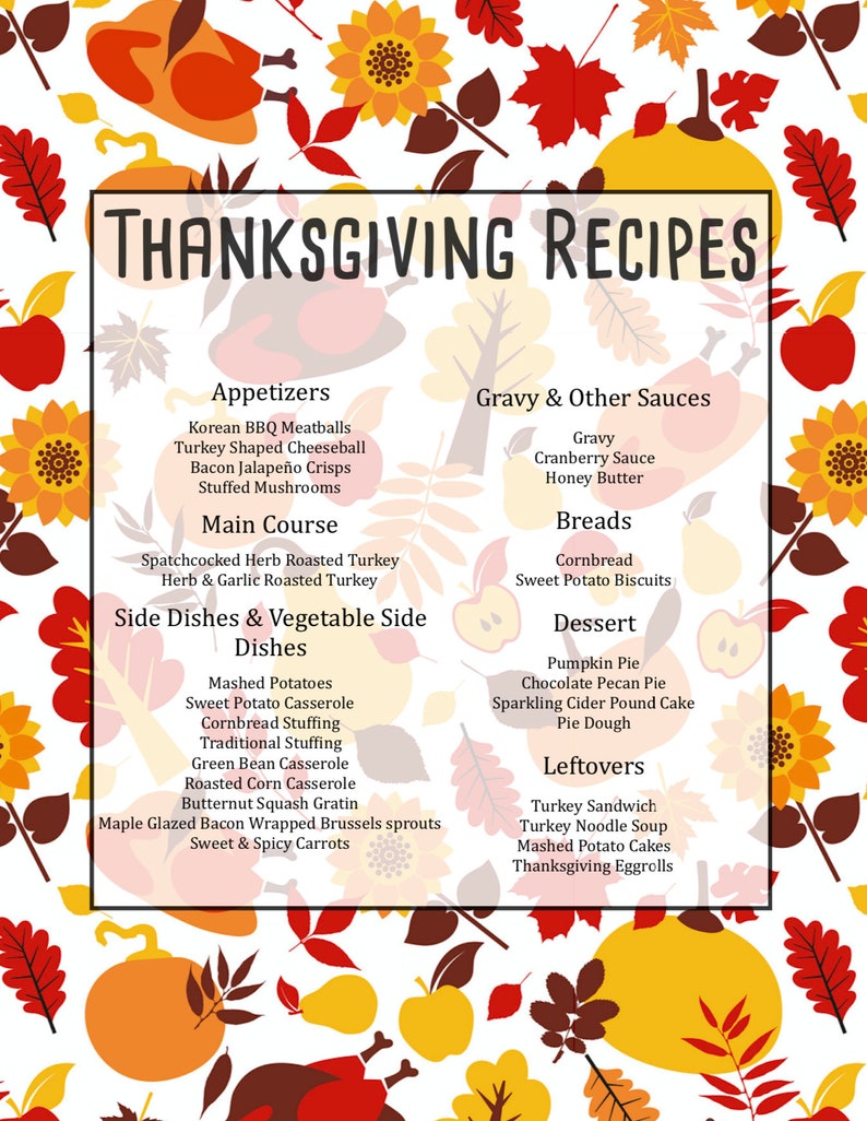 Thanksgiving Planner & Cookbook 60 Page Thanksgiving Planner Printable Planning Kit image 3