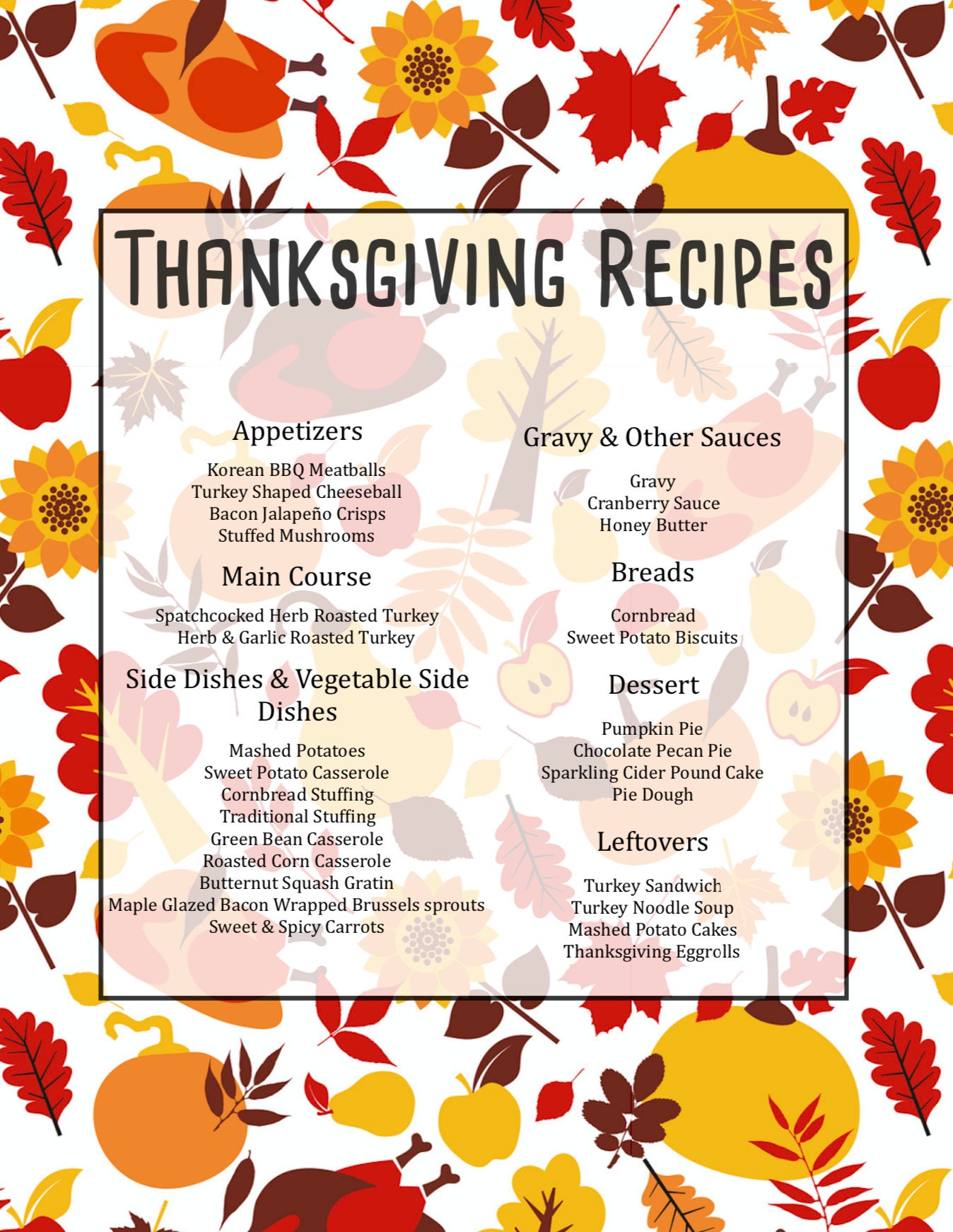 Thanksgiving Planner & Cookbook 60 Page Thanksgiving Planner Printable ...
