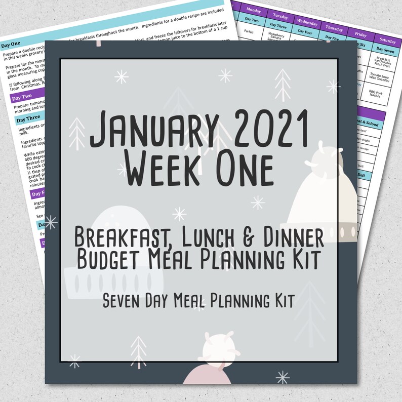 January 2021 Weekly Meal Planner Week One 7 Day Budget Breakfast, Lunch & Dinner Meal Planner w/ Grocery List, Cookbook, and More image 2