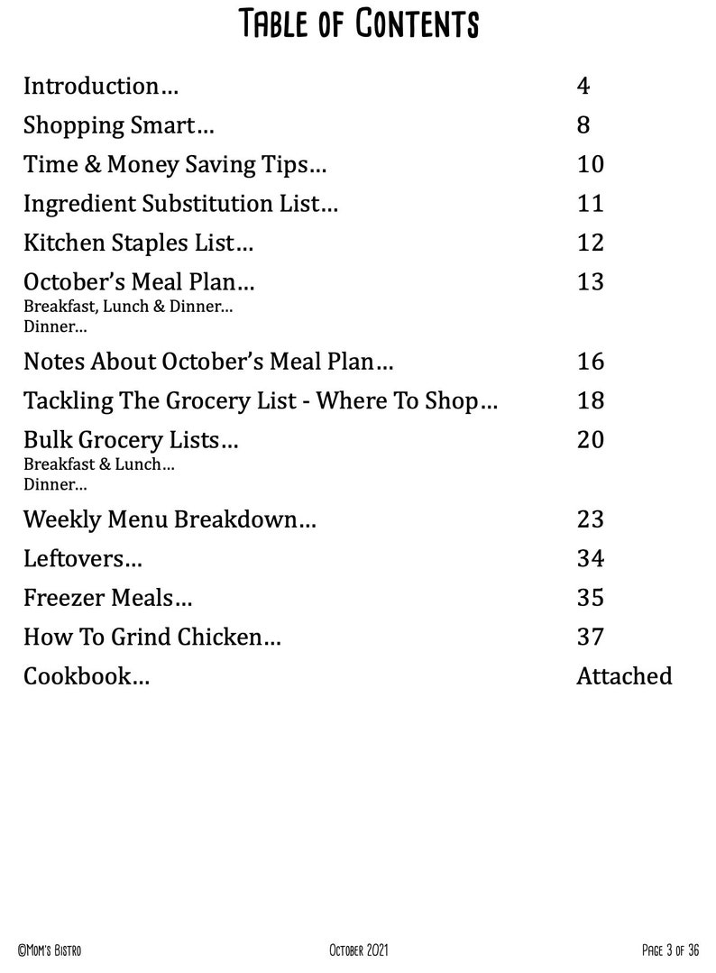 OCTOBER 2021 Budget Monthly Meal Planner w/ Grocery List and Cookbook PRINTABLE Menu Plan Budget Planner Freezer Meal Meal Plan image 8