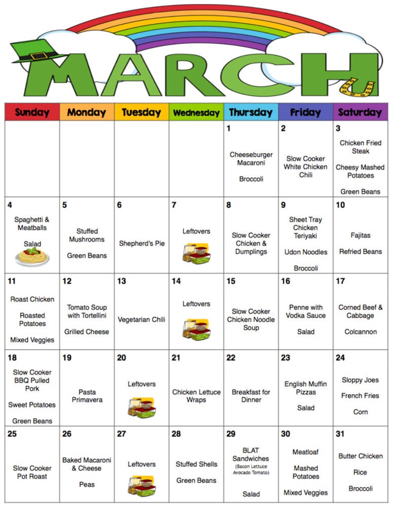 Monthly food menu calendar hromveri