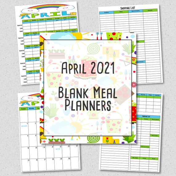 APRIL 2021 Meal Planning Printables Monthly Meal Plan Weekly Meal Plan  Shopping List Easter Planner Blank Menu Plan