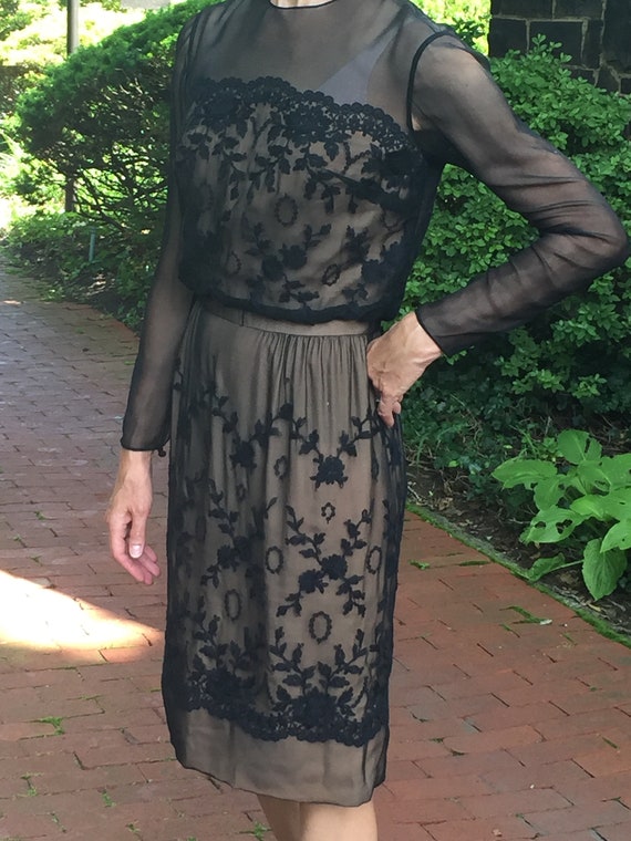 Carlye Black Sheer Silk Dress//Silk Chiffon Dress/