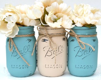 Mason Jars, Mason Jars Bulk, Dorm Decor, Painted Mason Jars, Wedding Centerpiece, Beach Decor, Painted Jars, Mason Jar Centerpiece, Boho Jar