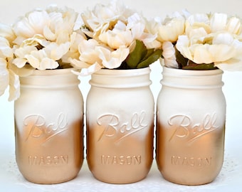 Painted Mason Jars, Mason Jars Bulk, Gold Jars, Metallic Jars, Dorm Decor, Painted Jars, Gold Centerpiece, Hipster Decor, Mason Jars, Chic