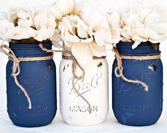 Mason Jar decor, peint des pots Mason, peint des pots, Mason Jar en vrac, Nursery décor, bébé garçon decor, Baby Shower decor, pot maîtresse, pots