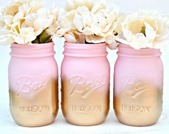 Mason Jars Bulk, Painted Jars, Mason Jars, Pink Jars, Gold Jars, Wedding Centerpiece, Dorm Decor, Chic Centerpiece, Baby Shower Decor, Jars