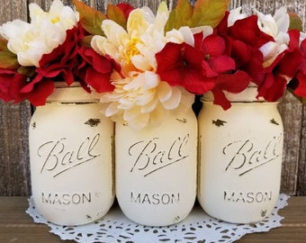 Mason Jar Centerpieces, Mason Jars with Flowers, Floral Decor, Spring Decor, Cottage Chic Decor, Floral Centerpiece, Ball Jar Centerpiece
