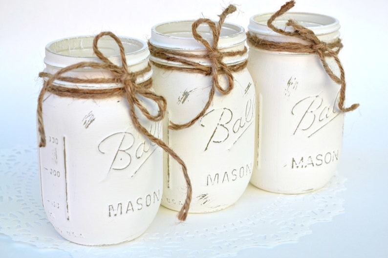 Painted Mason Jars White Mason Jars Bulk Mason Jars Wedding Etsy