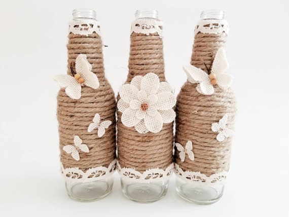 Jute Bottle Decor Jute Bottles Spring Decor Spring Centerpiece