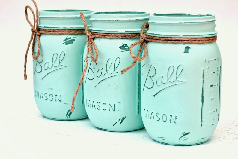 Mint Mason Jars Mason Jar Decor Mason Jars Bulk Painted Etsy