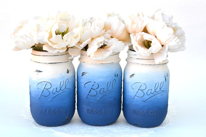 Mason Jars Bulk Mason Jar Decor Painted Mason Jars Blue Etsy