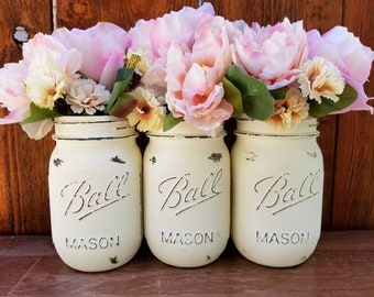 Mason Jar Centerpieces, Mason Jars with Flowers, Floral Decor, Spring Decor, Cottage Chic Decor, Floral Centerpiece, Ball Jar Centerpiece