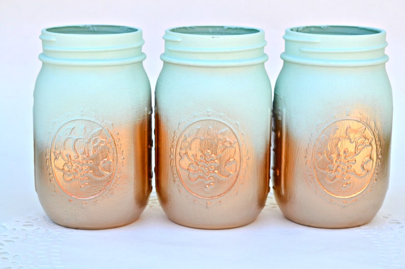 Mason Jars Bulk, Gold Mason Jars, Mint Decor, Painted Mason Jars, Dorm Decor, Spring Decor, Spring Centerpiece, Wedding Jars, Mason Jar Deco image 4