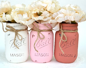 Ombre Mason Jars, Painted Mason Jars, Mason Jar Decor, Mason Jar Centerpiece, Painted Jars, Dorm Decor, Spring Decor, Spring Jars, Jar Decor