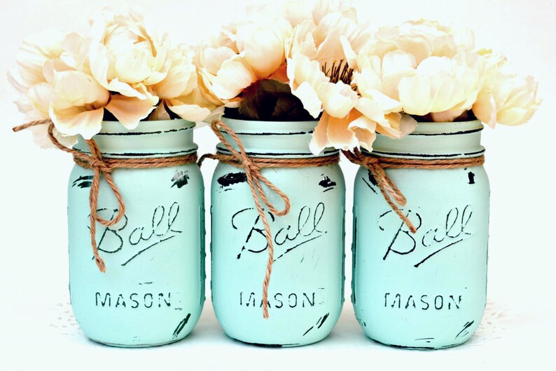 Mint Mason Jars Mason Jar Decor Mason Jars Bulk Painted Etsy