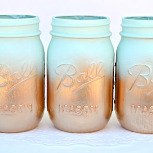 Mason Jars Bulk, Gold Mason Jars, Mint Decor, Painted Mason Jars, Dorm Decor, Spring Decor, Spring Centerpiece, Wedding Jars, Mason Jar Deco image 3