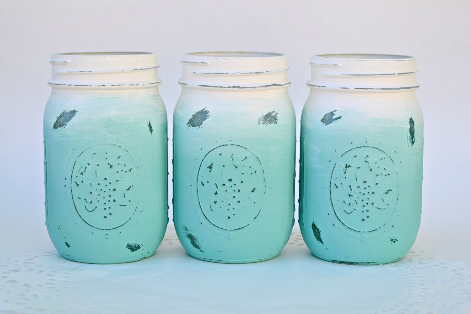 Mason Jar Decor Painted Mason Jars Ombre Mason Jars Beach Etsy