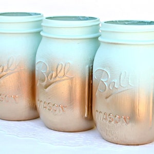 Mason Jars Bulk, Gold Mason Jars, Mint Decor, Painted Mason Jars, Dorm Decor, Spring Decor, Spring Centerpiece, Wedding Jars, Mason Jar Deco image 2