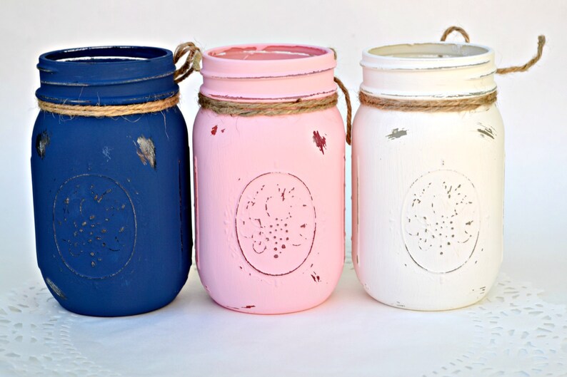 Painted Mason Jars Mason Jar Decor Wedding Centerpiece Etsy