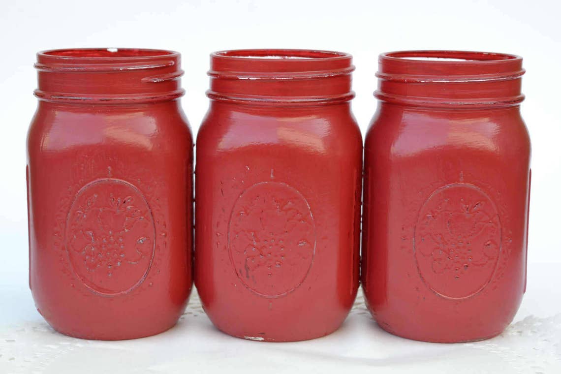 Glossy Mason Jars Red Decor Burgundy Decor Mason Jars Bulk Etsy