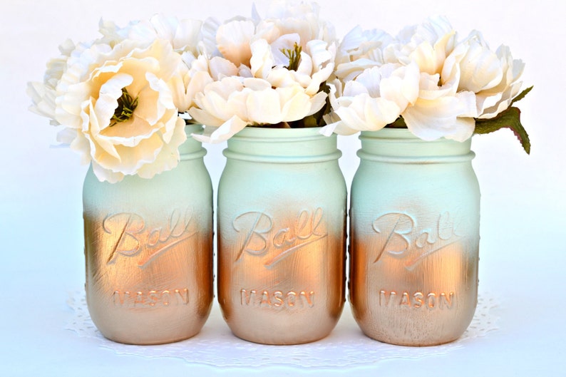 Mason Jars Bulk Gold Mason Jars Mint Decor Painted Mason Etsy
