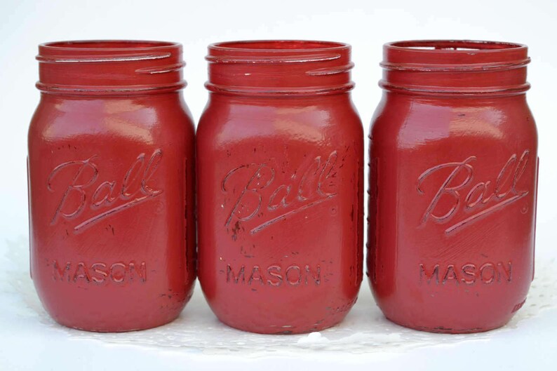 Glossy Mason Jars Red Decor Burgundy Decor Mason Jars Bulk Etsy