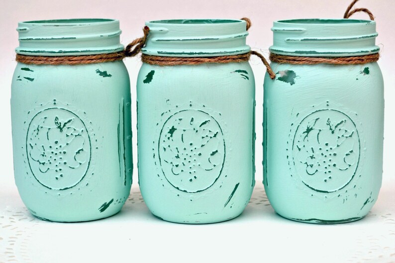 Mint Mason Jars Mason Jar Decor Mason Jars Bulk Painted Etsy