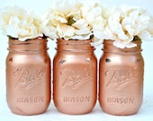 Copper Jars, Copper Mason Jars, Metallic Mason Jars, Metallic Jars, Metallic Centerpiece, Steampunk Decor, Chic Decor, Wedding Centerpiece