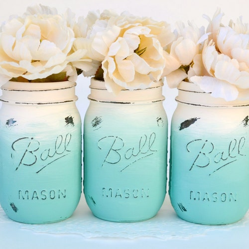 Mason Jar Decor Painted Mason Jars Ombre Mason Jars Beach Etsy Canada