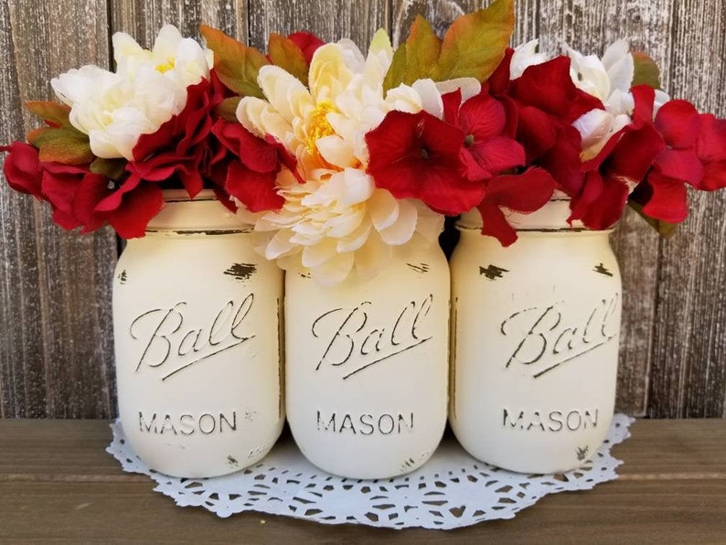 Mason Jar Centerpieces, Mason Jars with Flowers, Floral Decor, Spring Decor, Cottage Chic Decor, Floral Centerpiece, Ball Jar Centerpiece image 1