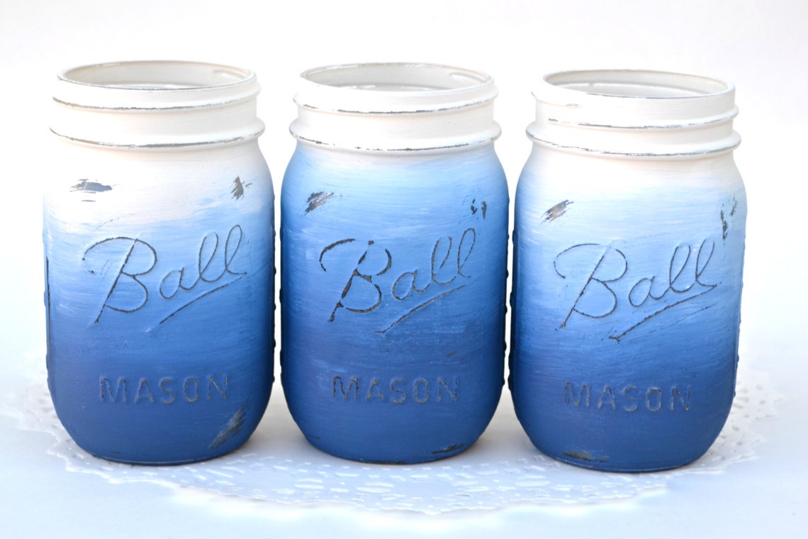 Mason Jars Bulk Mason Jar Decor Painted Mason Jars Blue Etsy