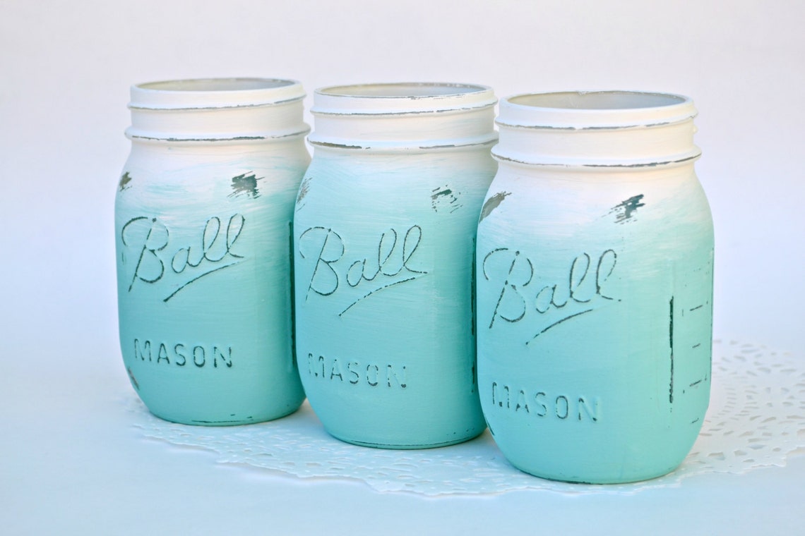 Mason Jar Decor Painted Mason Jars Ombre Mason Jars Beach Etsy
