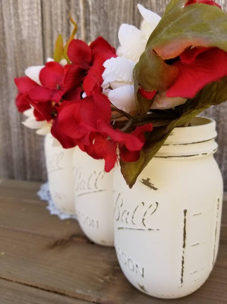 Mason Jar Centerpieces, Mason Jars with Flowers, Floral Decor, Spring Decor, Cottage Chic Decor, Floral Centerpiece, Ball Jar Centerpiece image 3
