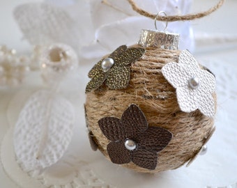 Rustic Ornament, Jute Ornament, Ball Ornament, Shatterproof Ornament, Christmas Ornament, Chic Ornament, Xmas Ornament, Holiday Ornament