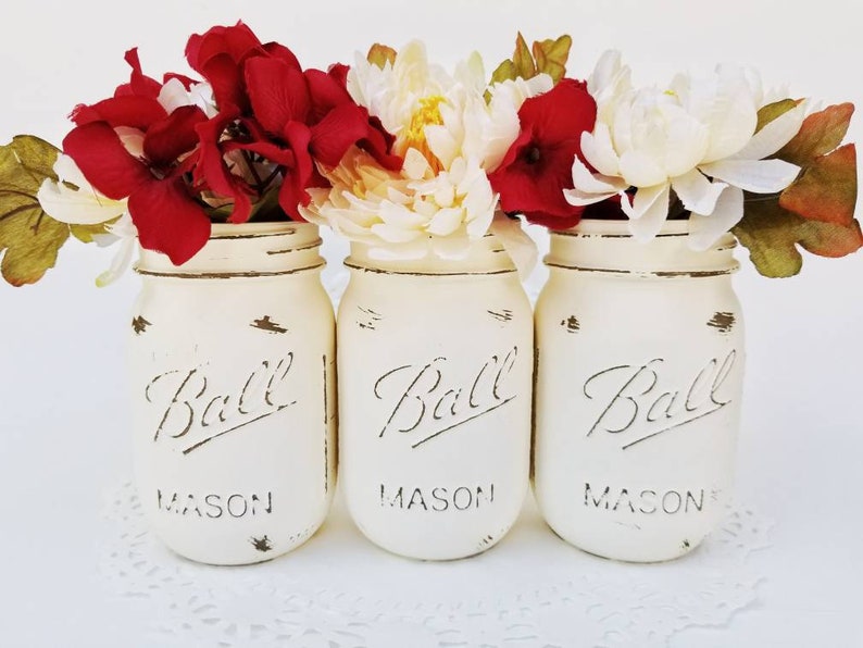 Mason Jar Centerpieces, Mason Jars with Flowers, Floral Decor, Spring Decor, Cottage Chic Decor, Floral Centerpiece, Ball Jar Centerpiece image 5