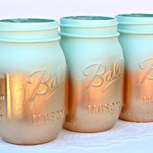 Mason Jars Bulk, Gold Mason Jars, Mint Decor, Painted Mason Jars, Dorm Decor, Spring Decor, Spring Centerpiece, Wedding Jars, Mason Jar Deco image 5