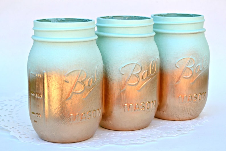Mason Jars Bulk, Gold Mason Jars, Mint Decor, Painted Mason Jars, Dorm Decor, Spring Decor, Spring Centerpiece, Wedding Jars, Mason Jar Deco image 5