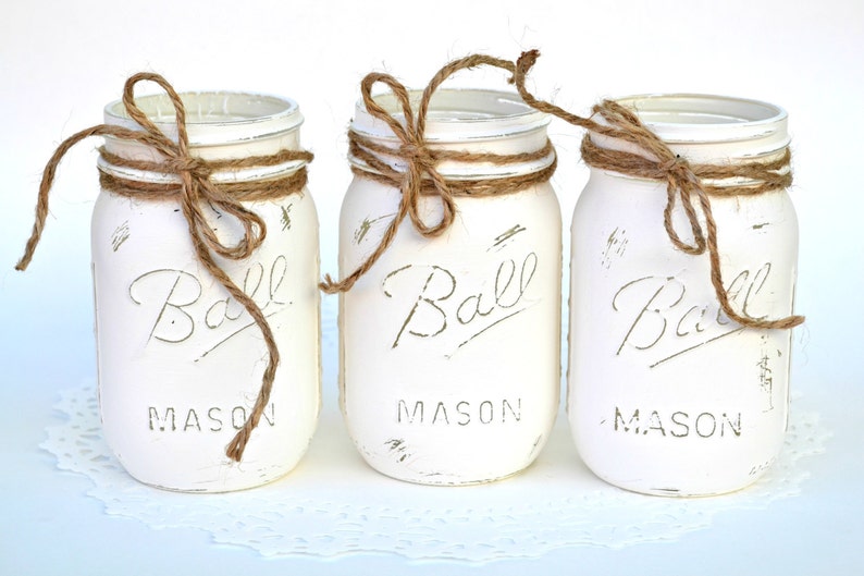 Painted Mason Jars White Mason Jars Bulk Mason Jars Wedding Etsy