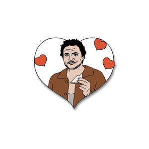 May include: A cartoon illustration of a man with brown hair and a brown jacket holding a sandwich. He is surrounded by red hearts.