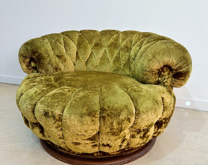 Tufted Crushed Velvet Swivel Club Chair Etsy
