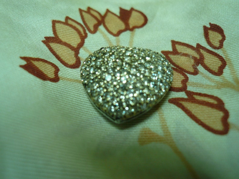 Diamond puffy heart 14k solid white gold pendant or vintage charm earth mined diamonds
