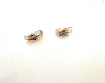 10k solid yellow and white gold starburst mid century earrings half hoop